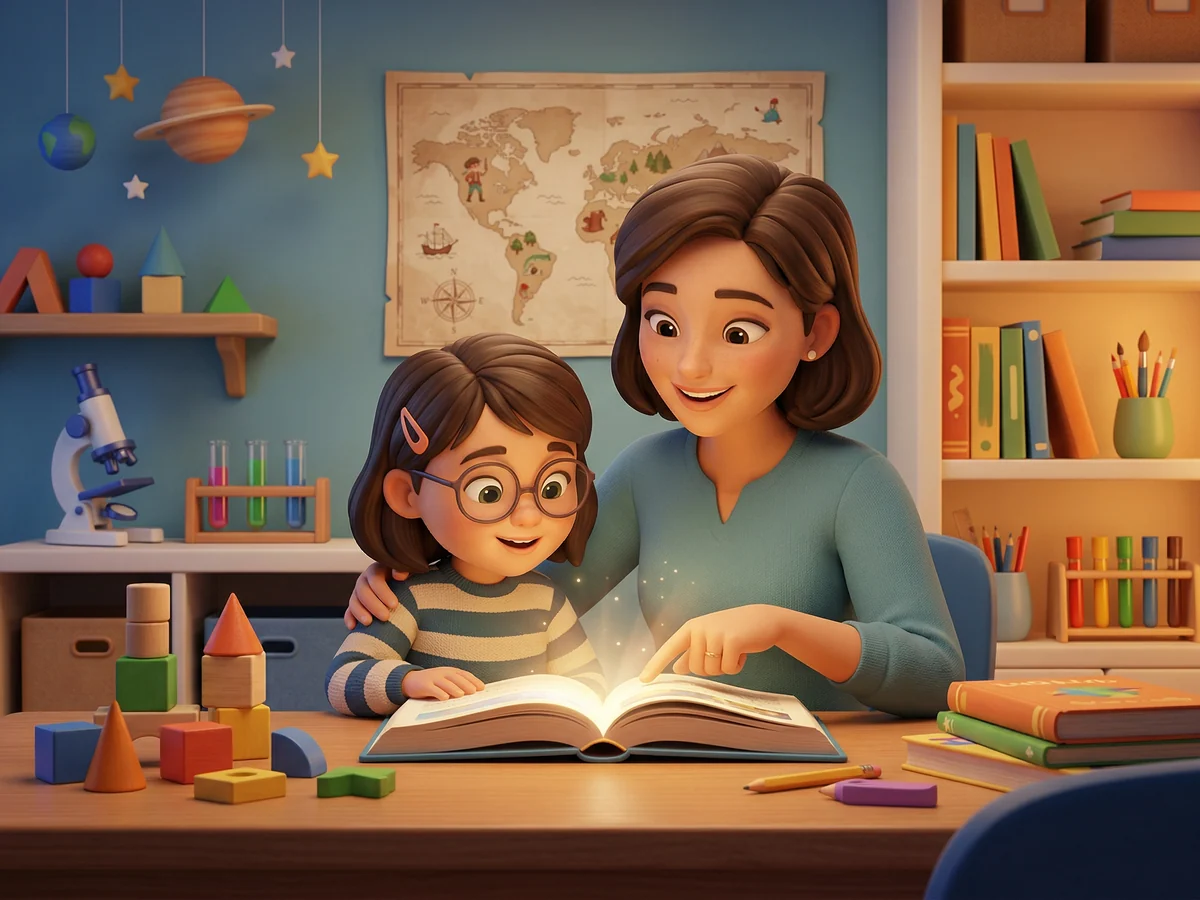 Parent and child reading together with StarredIn
